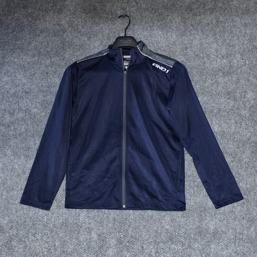 AND1 Men Small Track Jacket Navy Blue Gray Full Zip‎ Athletic